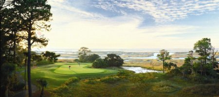 高尔夫球场风景油画图片