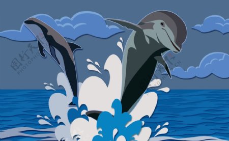 卡通插画海豚插画分层图片