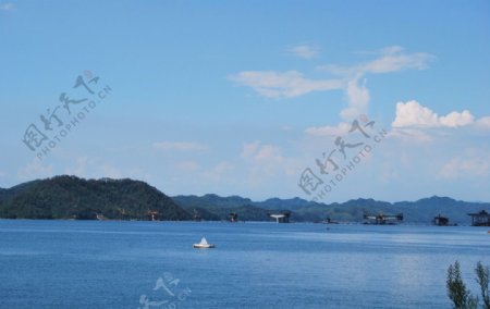 夏日湖景图片