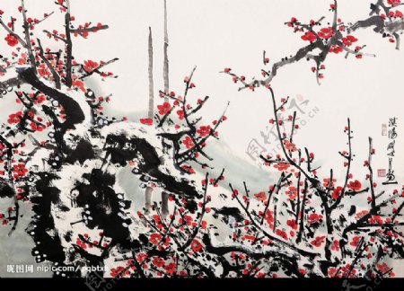 关山月现代国画红梅7图片