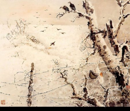 关山月现代国画战争的痕迹图片