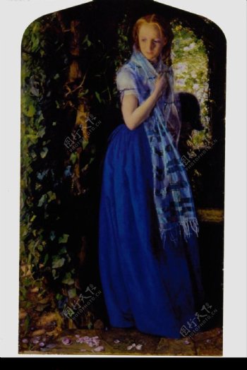 漂亮蓝裙女图片