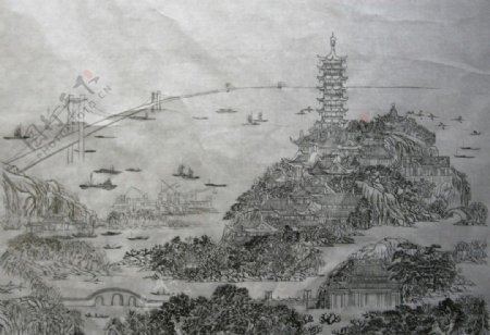 镇江江北全景图手绘图图片