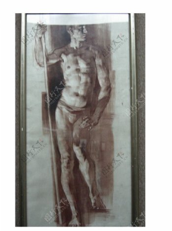 俄罗斯美术作品精品素描正面男人站姿图片
