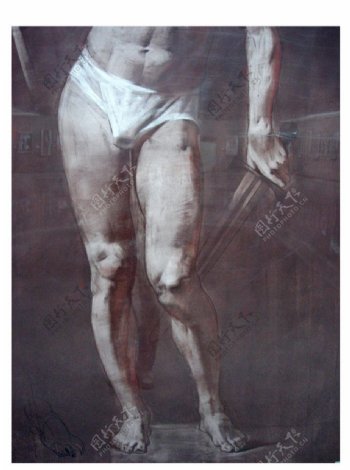 俄罗斯美术作品精品素描站姿男人半身特写图片