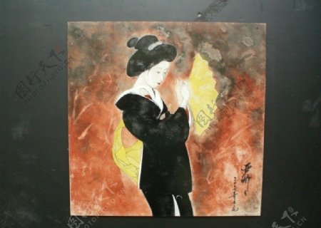 陶艺釉上彩作品绘画日本浮世绘图片