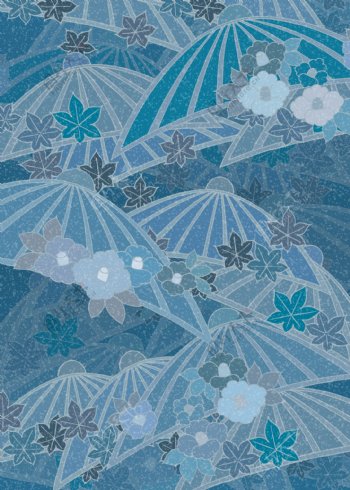 日式蓝色伞形山茶花底纹图片