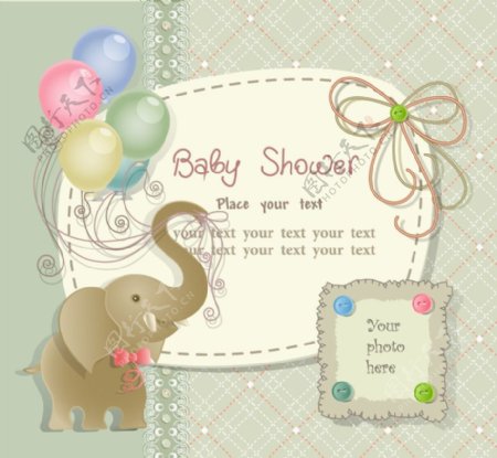 可爱小象气球婴儿宝宝贺卡图片