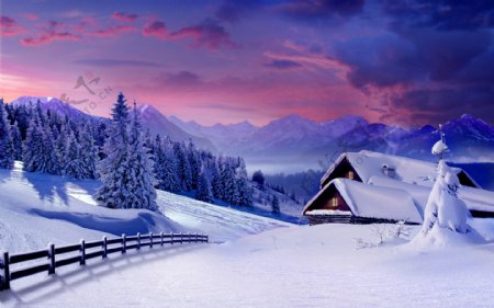 冰天雪地冬天夜景图片