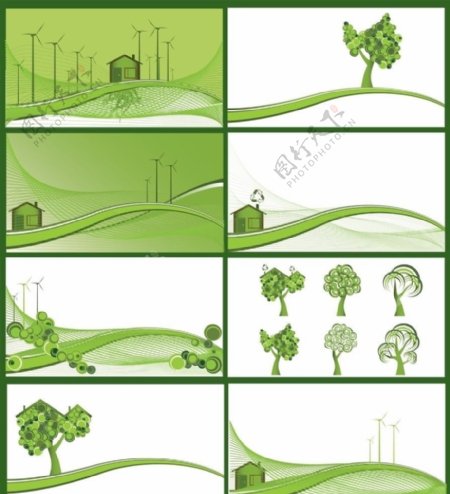 动感线条绿色树木矢量素材图片