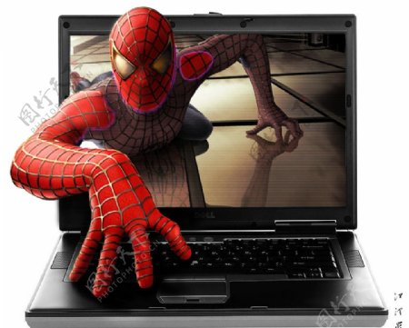蜘蛛侠爬出电脑屏幕图片