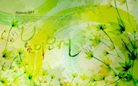 绿色墨迹水粉水彩梦幻花纹花朵图片