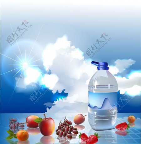 蓝天白云水瓶水果图片