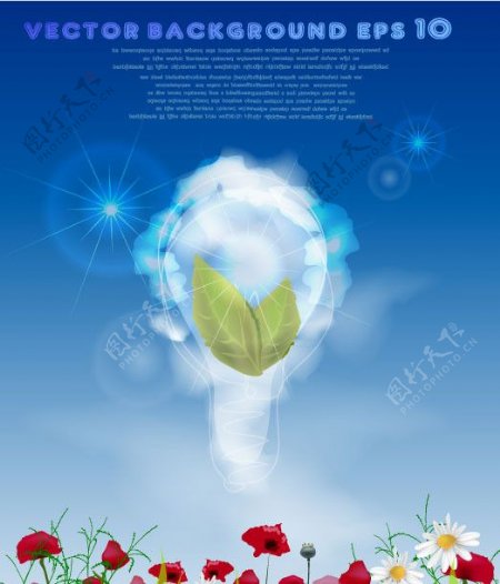 灯泡绿叶花卉背景图片