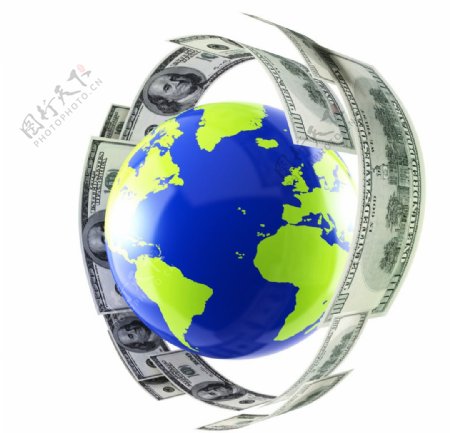 金钱环绕的地球图片