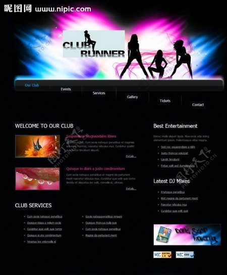 俱乐部CSS网页模板图片