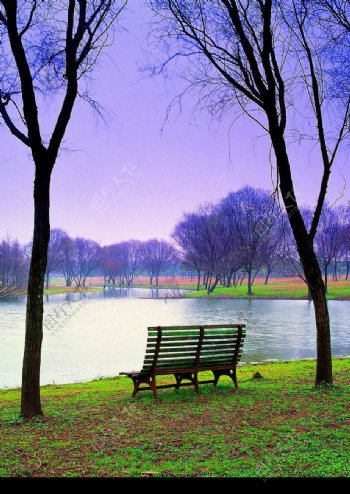 湖边躺椅图片