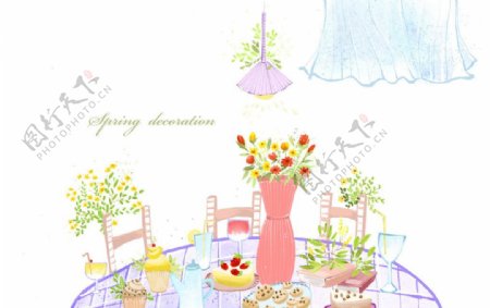 餐桌上的蛋糕花卉图片