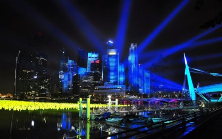 新加坡海滨湾灿烂夜景图片