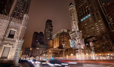 芝加哥伊利诺伊州市中心城市夜景图片