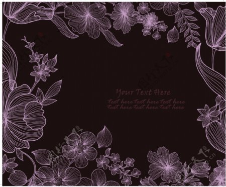 手绘线条花纹花朵古典花纹图片