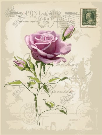 手绘梦幻花纹花朵花卉邮票邮戳图片