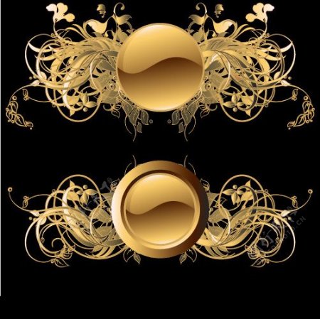 华丽欧式金色花纹和水晶图标图片