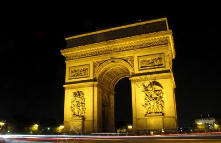 巴黎夜色下的凯旋门图片