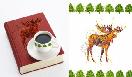 茶杯书籍花纹设计素材图片
