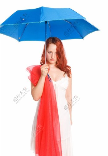 雨伞漂亮女孩红纱图片