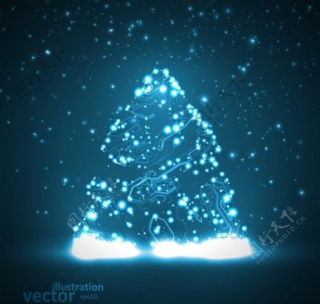 蓝色光线电路板圣诞树图片