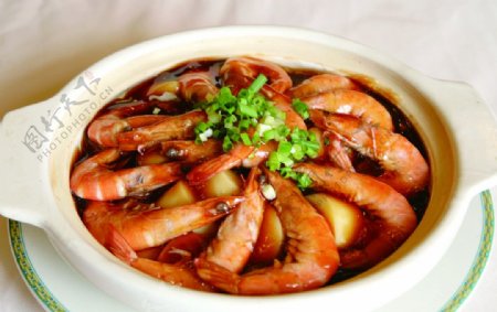鲜虾石锅玉子图片