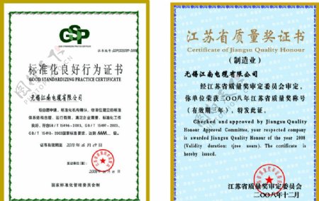 江苏省电缆行业证书图片