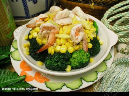 虾玉米花菜图片