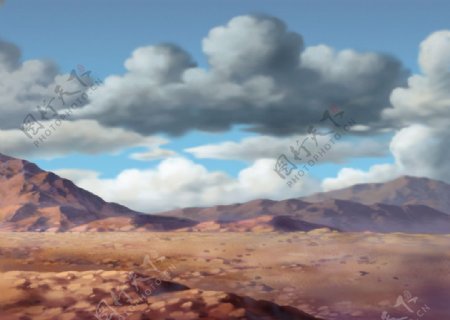 动画背景丘陵山乌云图片