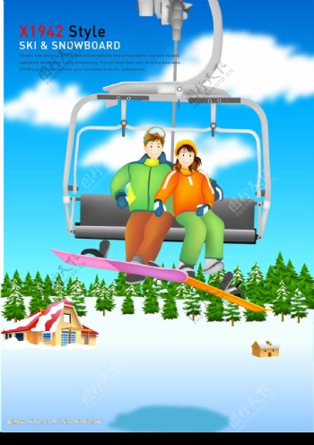 情侣冬日滑雪图片