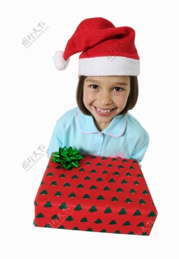 拿着礼盒的圣诞小女孩图片