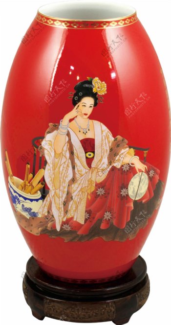 红瓷花瓶古典花瓶图片