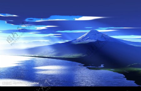 光芒的富士山图片