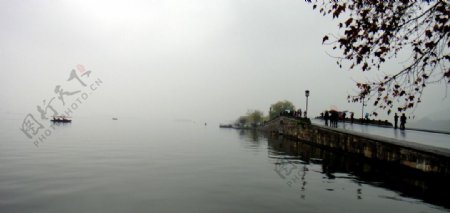 杭州西湖断桥冬景残荷游船图片