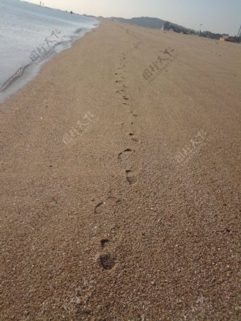 金色沙滩脚印图片
