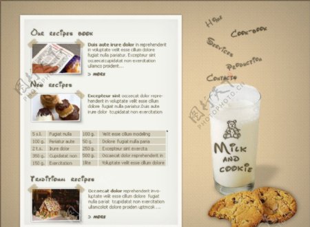 美食餐厅网页模版psd分层素材牛奶泡芙点心面包图片
