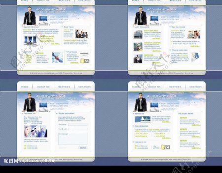 四页面蓝色FLASH商务模板图片