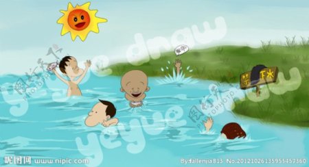 卡通游泳安全图画图片