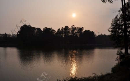 湖面落日图片