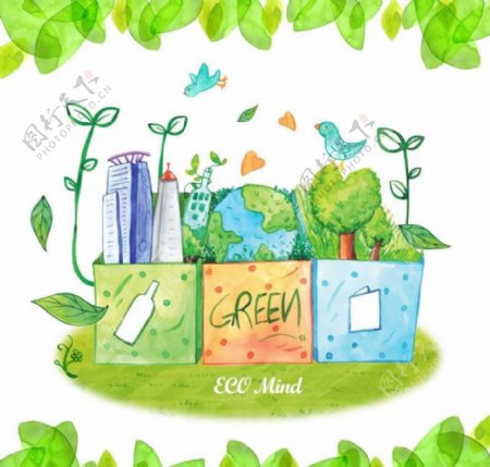 绿叶地球仪环保素材图片