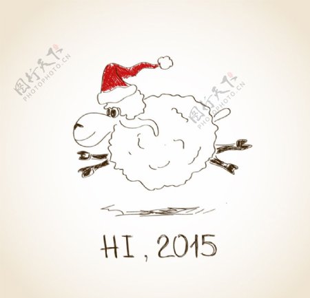 奔向2015的球形绵羊矢量素材图片