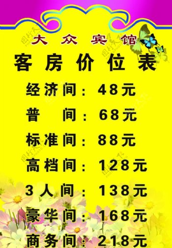 宾馆客房价位表图片