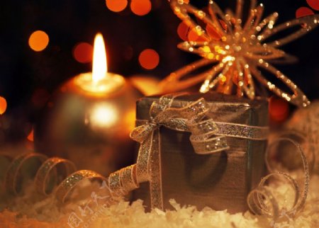 圣诞礼盒蜡烛背景图片