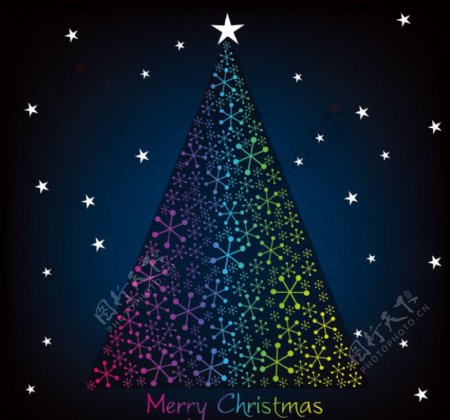 彩色雪花圣诞树星星圣诞背景图片